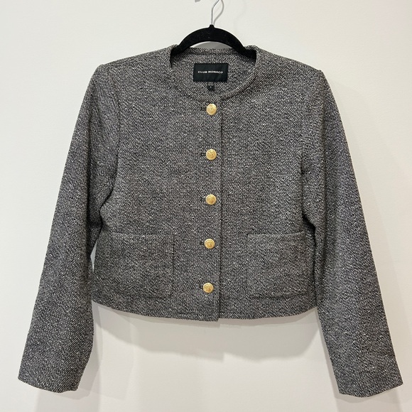 Club Monaco Collarless Tweed Jacket with Gold Buttons - Picture 4 of 7